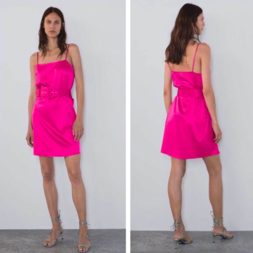 NEW ZARA PINK SATIN EFFECT MINI DRESS